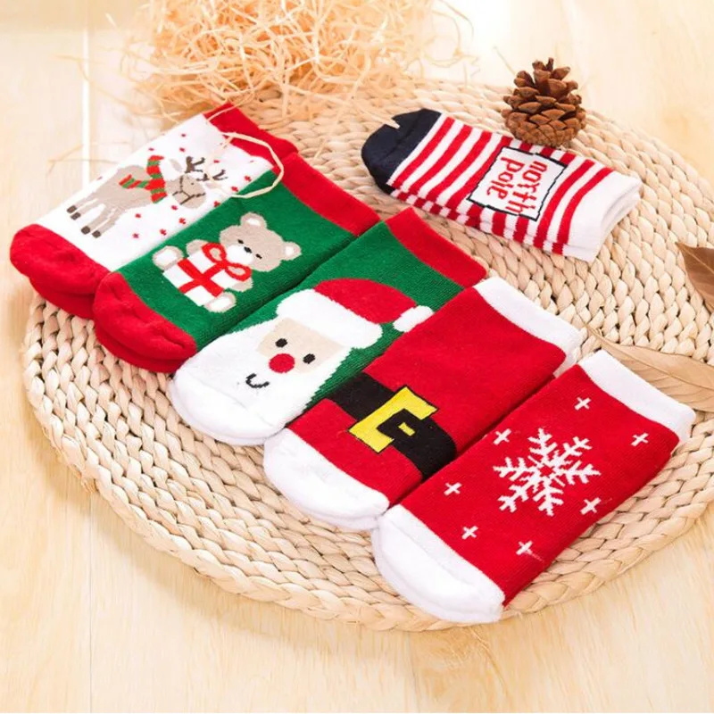 Warm Thick Winter Baby Terry Socks Girls Boys Kids Newborn Christmas Santa Claus Elk Bell Slippers Snowflake Cute Bear Children