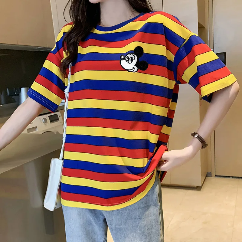 

Disney Mickey Mouse Cartoon Rainbow Short-Sleeved T-shirt Women Tshirt Short Sleeve Shirt Women Korean Clothes Harajuku Shirt