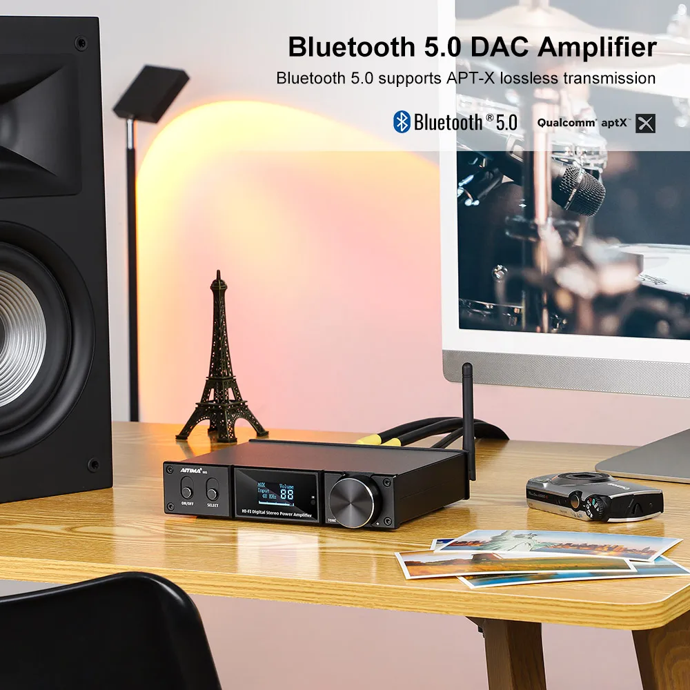 AIYIMA D05 2,1 Home Theater APTX Bluetooth 5,0 amplificador de potencia 120Wx2 amplificador de Subwoofer de sonido Digital USB DAC Amp