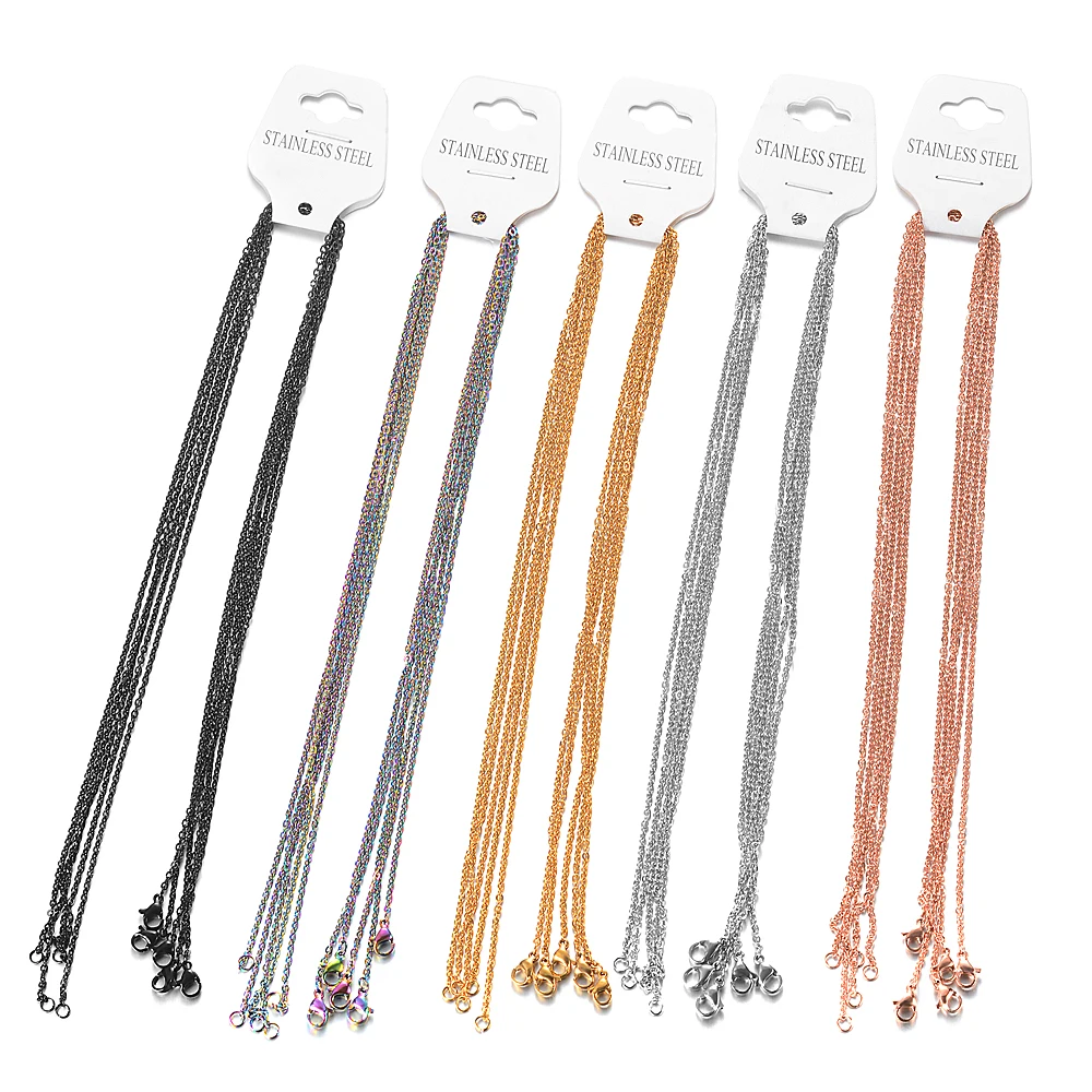 5Pcs/Lot 40cm 45cm 50cm Stainless Steel DIY Necklace Chain Cable Chains Necklace 1mm 1.5mm 2mm Thickness Gold Color Steel Chains