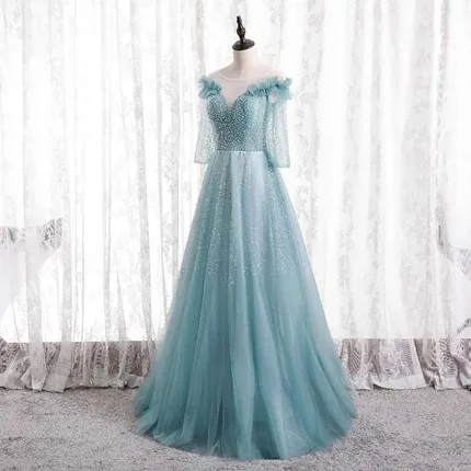 luxury light mint blue ruffle beading ball gown princess/queen Medieval Victoria Ball stage performance/event/studio