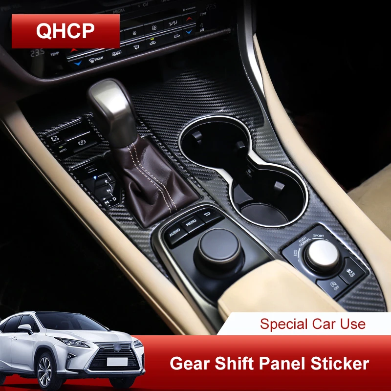 

QHCP Car Water Cup Holder Panel Gear Shift Frame Panel Cover Stickers Carbon Fiber For Lexus RX300 200T 450H 2016 2017 2018 2019