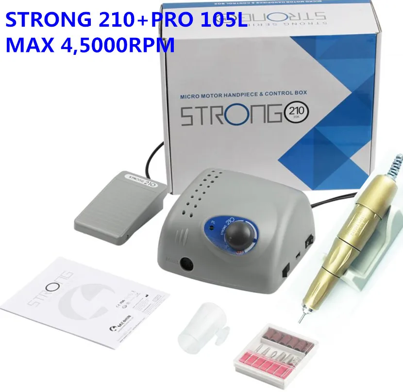 

Фрезер Strong 45000 GOLD PRO105L Электрический для ногтей, аппарат для маникюра и педикюра, скульптурные насадки, 65 Вт, 210 об/мин