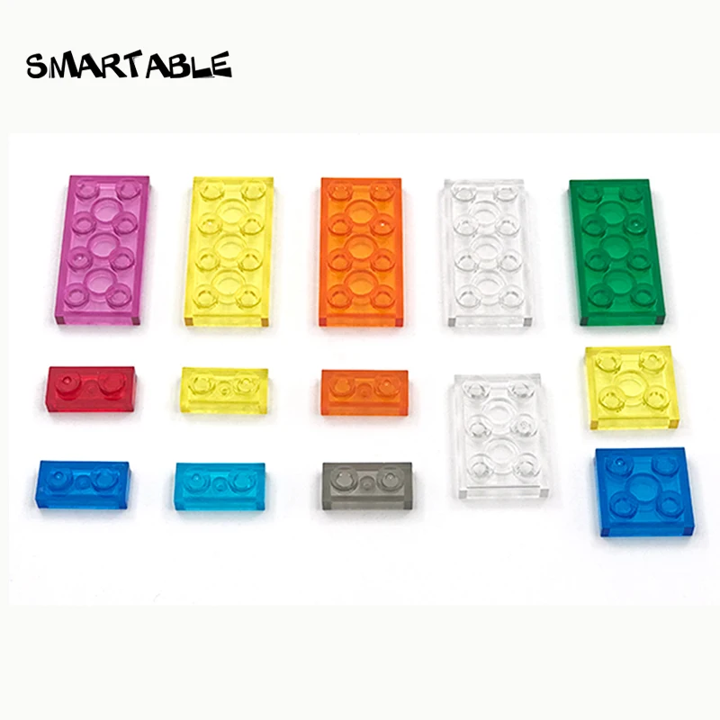 Smartable Plate 1x2 2x2 2x3 2x4 Transparent Building Block Part Toy For Kid Compatible Major Brands 3023/3022/3021/3020 100g/Lot