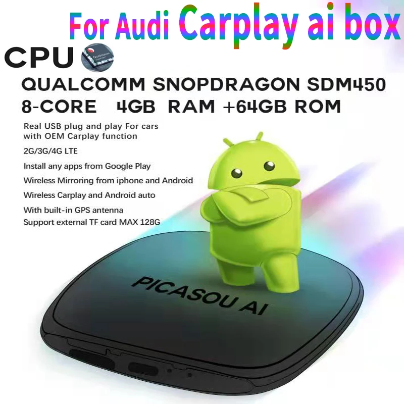 Carplay Ai Box Radio Usb Gps Wireless Carplayes For Audi A3 A4L A5 A6L A7 A8L Q2 Q5L Q7 Q8 R8 TT Q5 E-tron Allroad A4LAvant