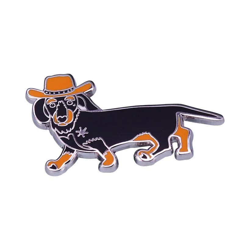 Cute Cowboy Animal Brooch Dog Dachshund Puppy fat cat Kitty Bee Beehaw Funny Enamel Pin