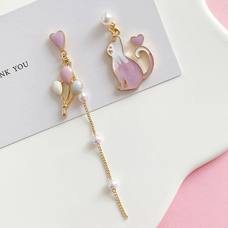 Koreanische neue süße geometrische Tropfenohrringe für Frauen, niedliche Katze, Kaninchen, Stern, Mond, asymmetrische baumelnde Ohrringe, Geschenk für Schmuck. – Detail 11