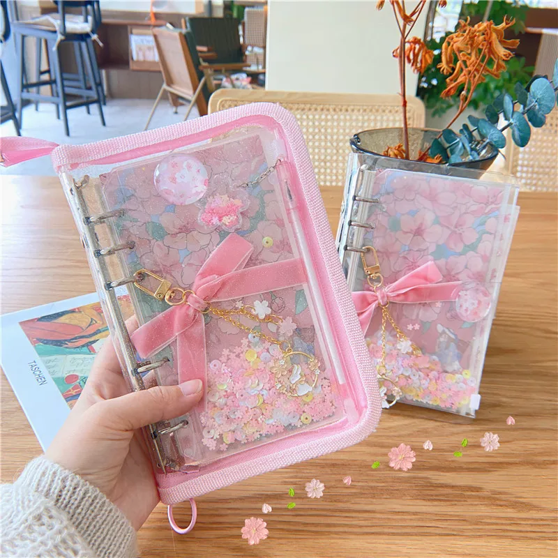 A6 Notebooks Sakura Zipper Binder Diary Notebook Set Kawaii Journal Note Book Cherry Blossoms Binder Journals Book Stationery