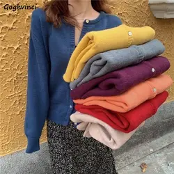 Cardigan Sweaters Women Tops Winter Single Breasted O-neck Korean Style Solid Simple Elegant High Quality Leisure Soft All-match