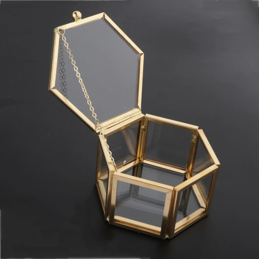 2021 NEW Hexagon Clear Glass Jewelry Box Wedding Ring Box Geometric Jewellery Organizer Box Showcase Container Watches box image 2