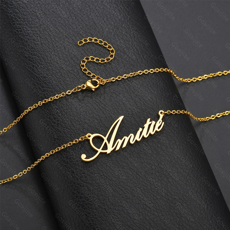 Goxijite-collar de acero inoxidable personalizado con nombre cursiva para mujer, Gargantilla con letras personalizadas, colgante, regalo, 2019