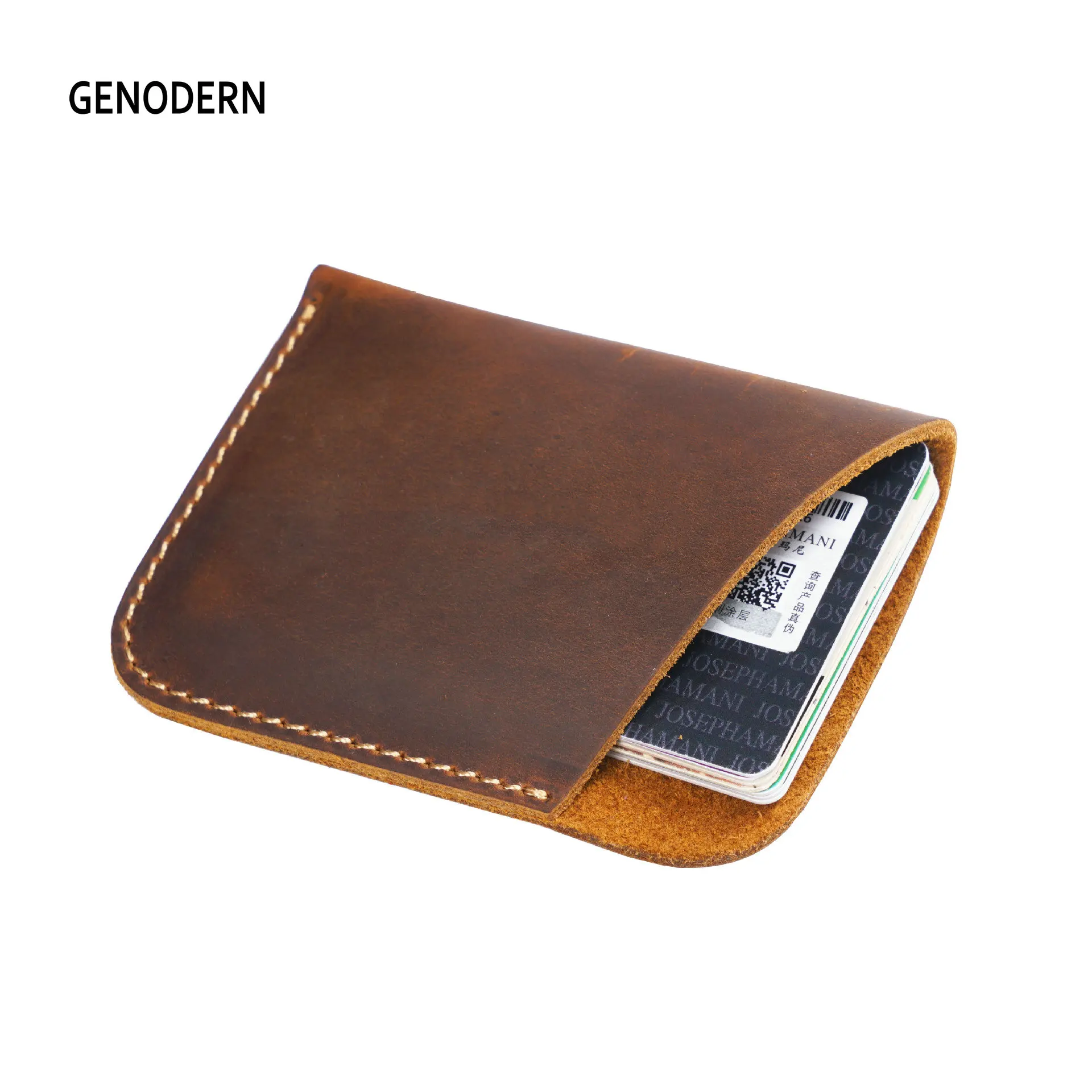 GENODERN Simple Crazy Horse Skin Retro Credit Card Holder Genuine Leather Card Puse Slim Mini Wallet for Men Women Card Wallet