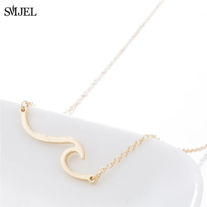 SMJEL Stainless Steel Pendant Necklace Wave Whale Bird Geometric Necklaces for Women Girls Surfing Jewelry Choker male naszyjnik