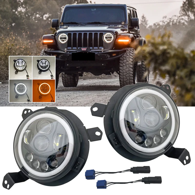 

7inch LED Halo Headlights with 9inch JL Headlight Adapter All-Directional Mounting Bracket for Jeep Wrangler JL JLU JT 2018 2019