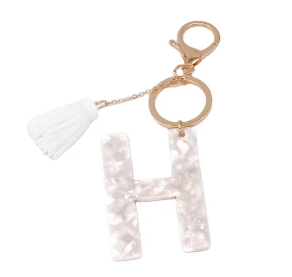 Fashion  Letter Alphabet Crystal Arylic Liquid Keychain Women Key Chains Ring Car Bag Tassels Pendent Charm Gift High Quality