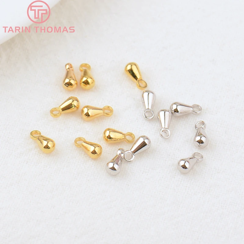 (3395)20PCS 3x6MM 4x8MM 24K Gold Color Plated Brass Drop Shape End Beads High Quality Diy Jewelry Accessories