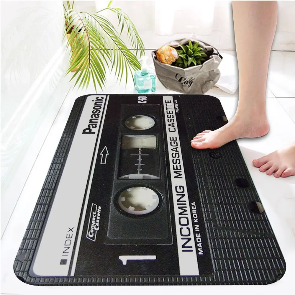 Cassette Tape Mats Anti Slip Floor Carpet Tape Pattern Print Entrance Front Door Mats for Bathroom Kitchen Rugs Home Decoration