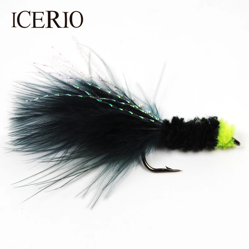 ICERIO 6PCS Green Egg Sucking Leech Bugger Streamer Flies Trout Fly Fishing Lures #8