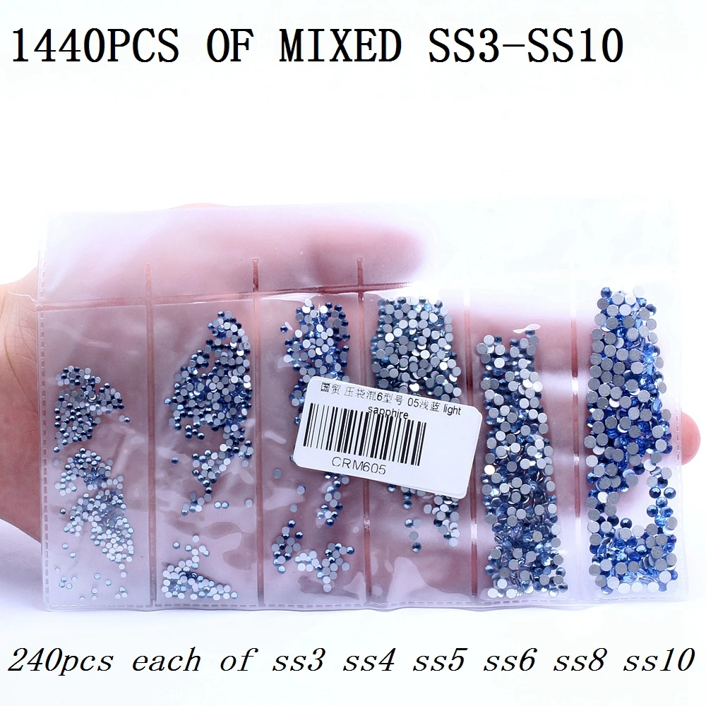 Light Sapphire Non Hotfix Crystal Rhinestones For 3D Nails Art Decoration Flatback Glue On Strass Diamonds DIY Pedras E Cristais