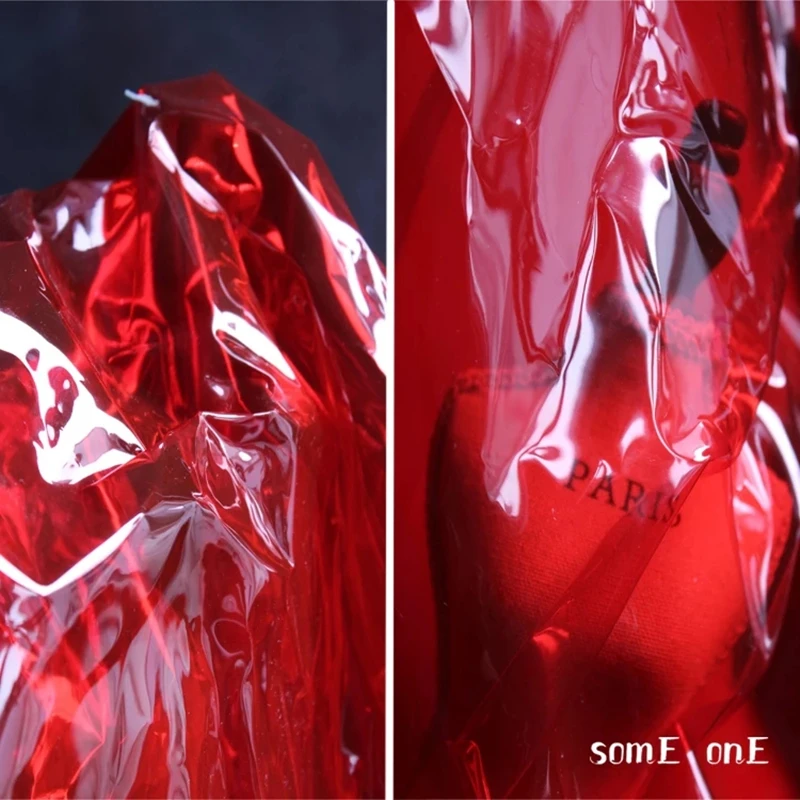 0.2mm TPU Fabric PVC Red Liquid Film Waterproof DIY Crystal Bag Raincoat Plastic Stage Decor Clothes Designer Fabric