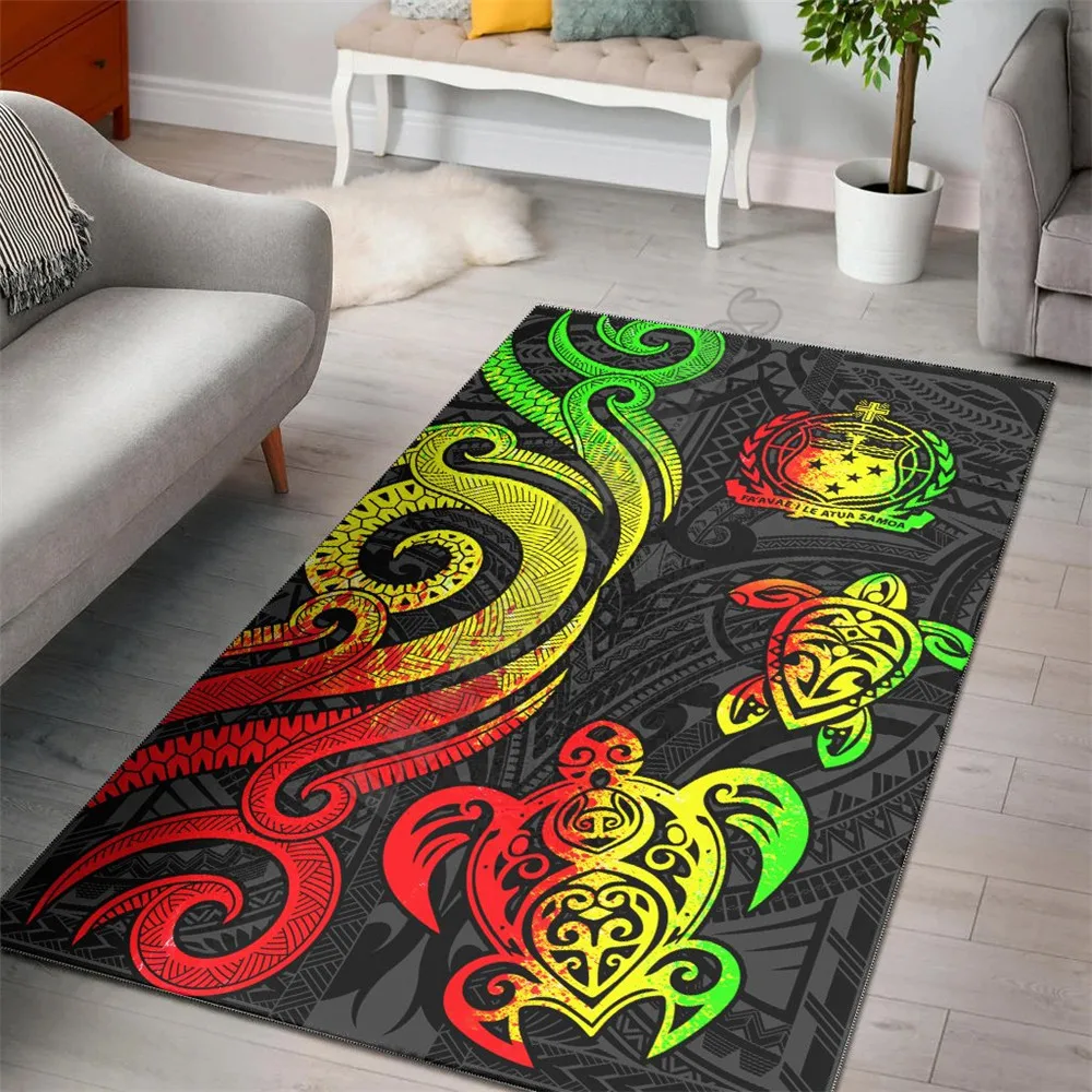 

Samoa Area Rug Reggae Tentacle Turtle Rug Vintage Polynesian Style Printed Bedroom Non-slip Floor Rug