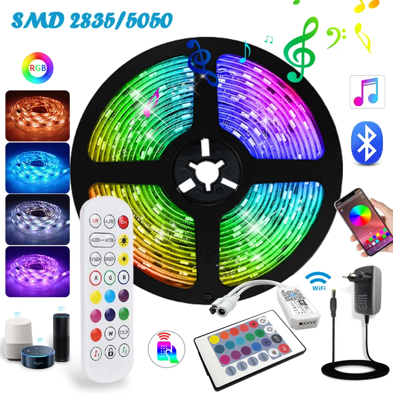 LED z Bluetooth diody na wstążce 15M RGB 2835/5050 SMD elastyczna wstążka wodoodporna dioda LED RGB 5M 10M taśma LED DC 12V kontrola aplikacji