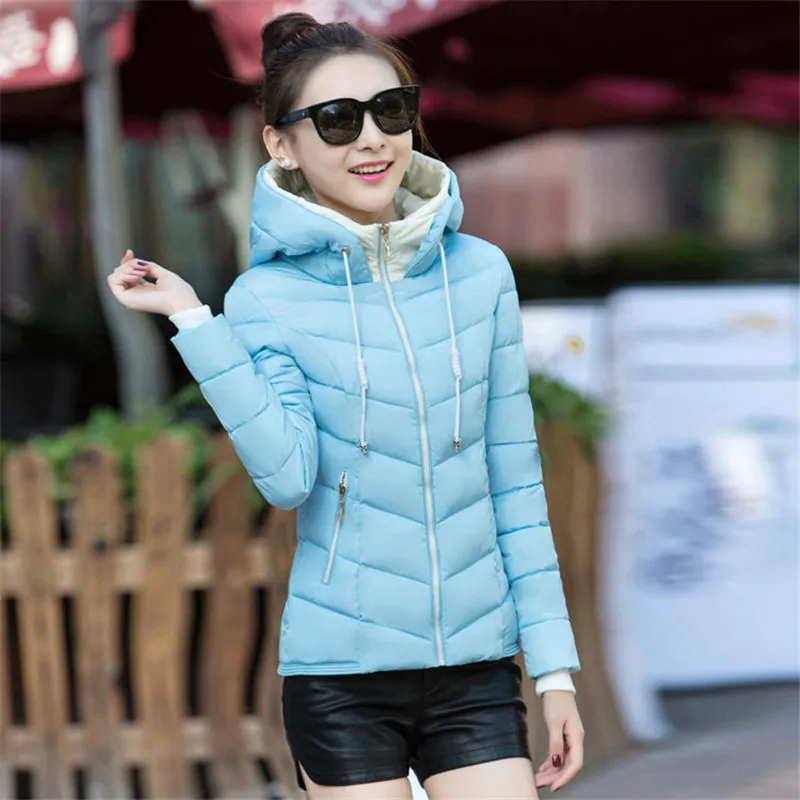 2019 women Winter Jacket Plus Size Ladies Parkas Thicken Outerwear solid hooded Coats Short Female Slim Cotton padded basic tops