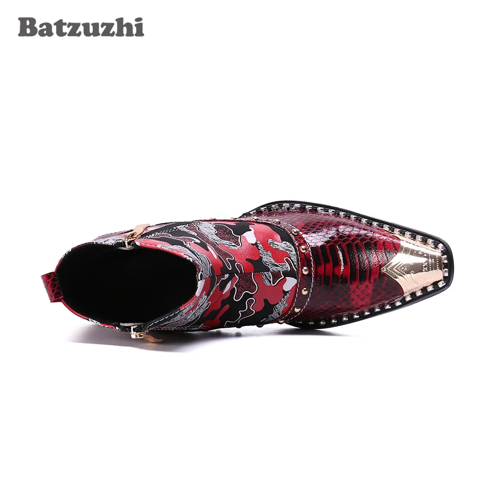 Batzuzhi 6.5cm Heels botas hombre Fashion Men Boots Pointed Iron Toe Punk Color Leather Boots Men Party and Wedding Footwear, 46 image 4