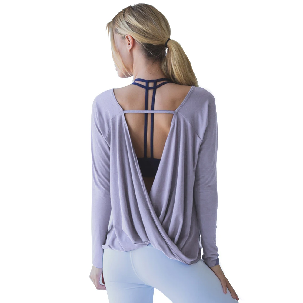 Yoga Shirts Sport Woman Fitness Blouses Backless Modal Solid Dry Fit Loose Gym Workout Top Long Sleeve Casual Shirt Plus Size