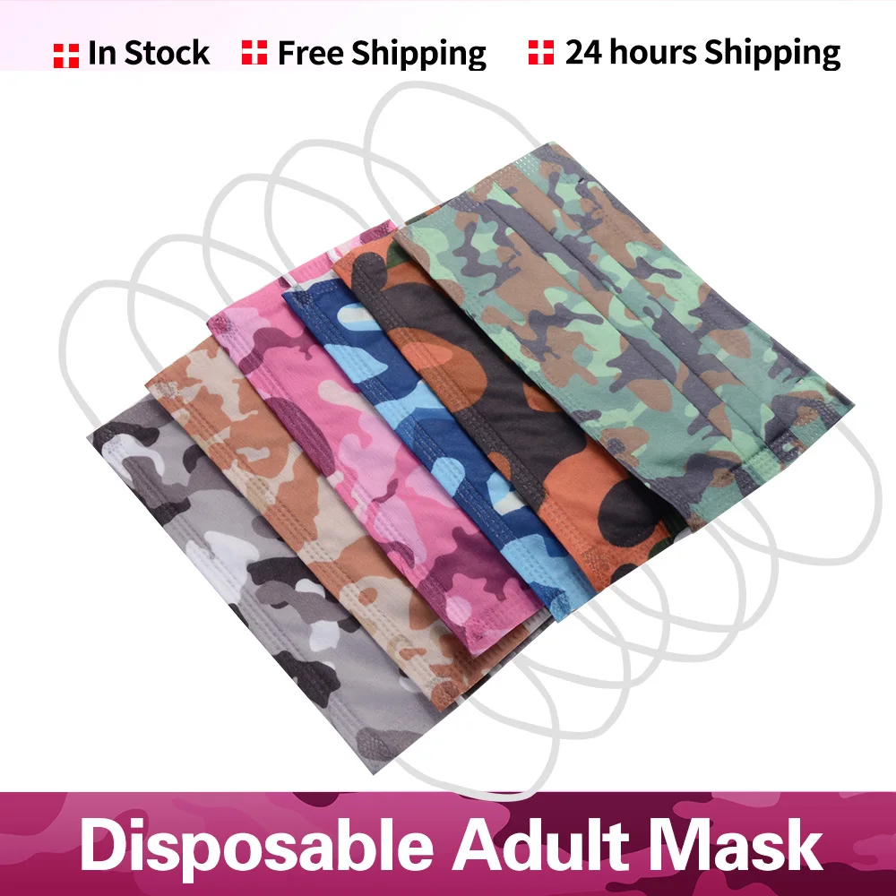 10/50/100 pces máscaras de camuflagem descartáveis 3 camadas máscara facial filtro de poeira protetor mouthmask masken jetable adulte