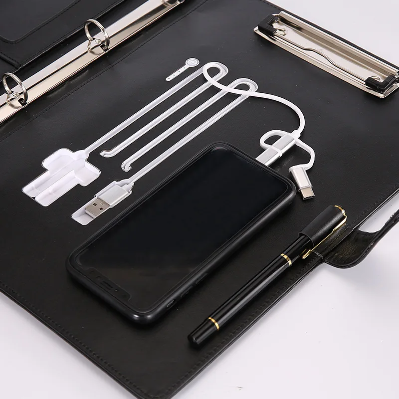 A4 Multifunction File Folder Business Meeting Loose Leaf Calculator Charging Cable Storage Manager Folder Storage Office Supply