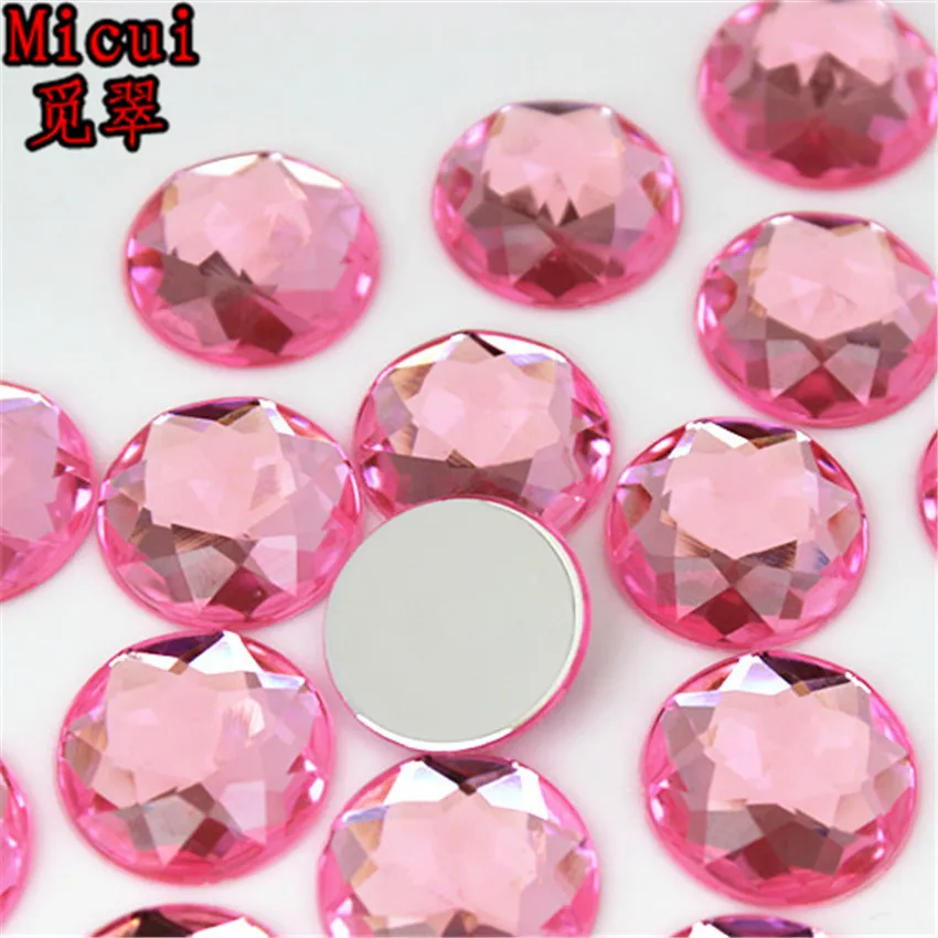 Micui 30pcs 18mm Round Chamfer Crystals Acrylic Rhinestones Flatback Glue On Gems Strass Stone For Clothes Dress Craft MC158