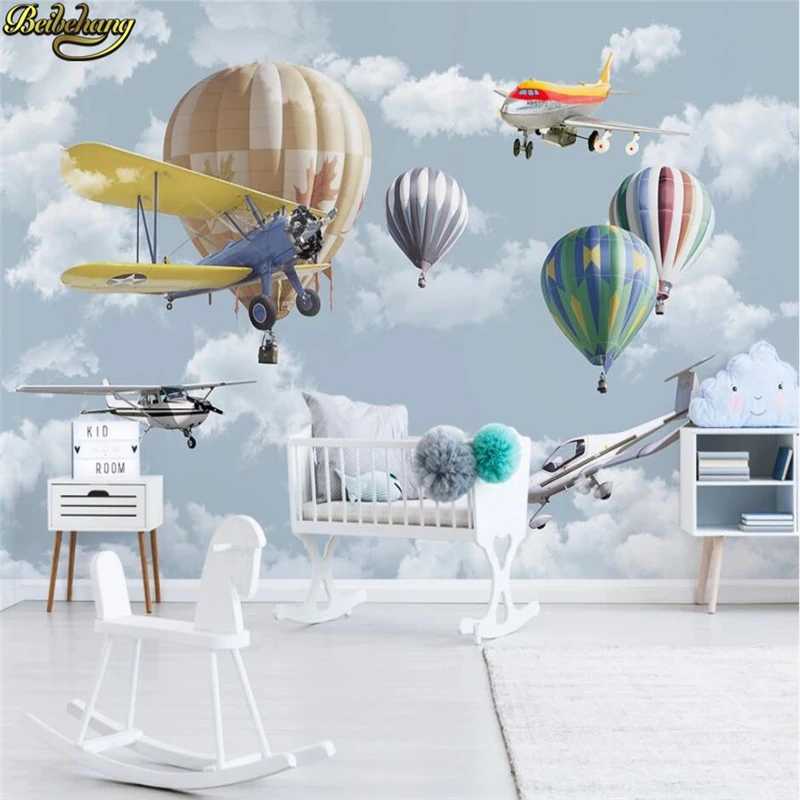 beibehang Custom wallpaper mural Nordic minimalist hand-painted cartoon airplane balloon children room backgroun papel de parede