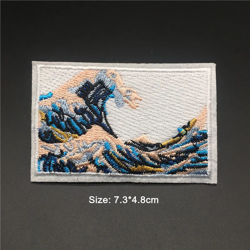 The Great Wave off Kanagawa Size: 7.3x4.8cm Applique patches Iron On Stripe for Clothing Sticker Embroidered Badge Accessories