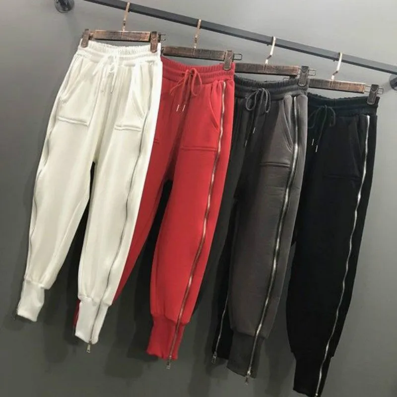 Plus Size Loose Harem Pants Zipper Sweatpants Casual Capri Leggings 2022 Fall Korean-Style Cargo Pants Women Hip Hop Trousers