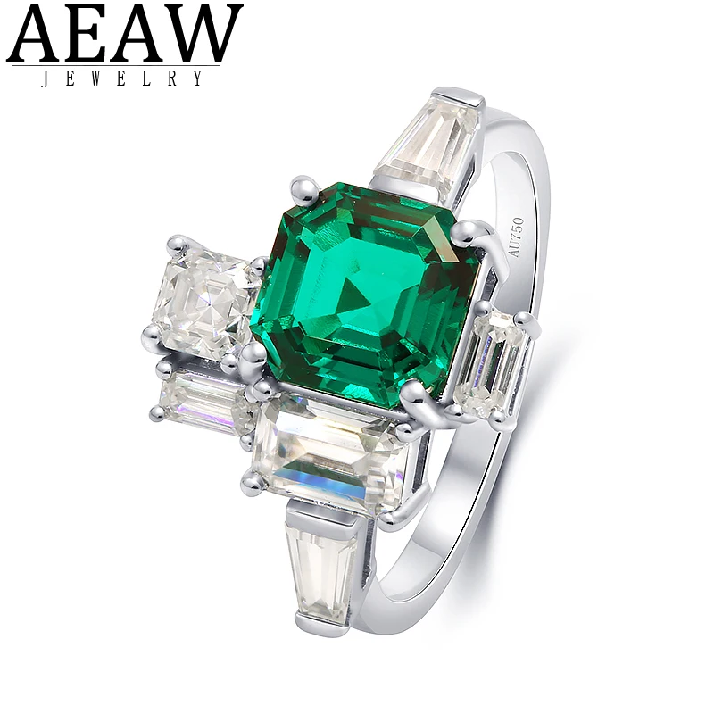 

Solid 14k White Gold 3.0ct Lab Grown Colombian Emerald Moissanite Engagement Ring Luxury Jewelry for Wedding Engagement