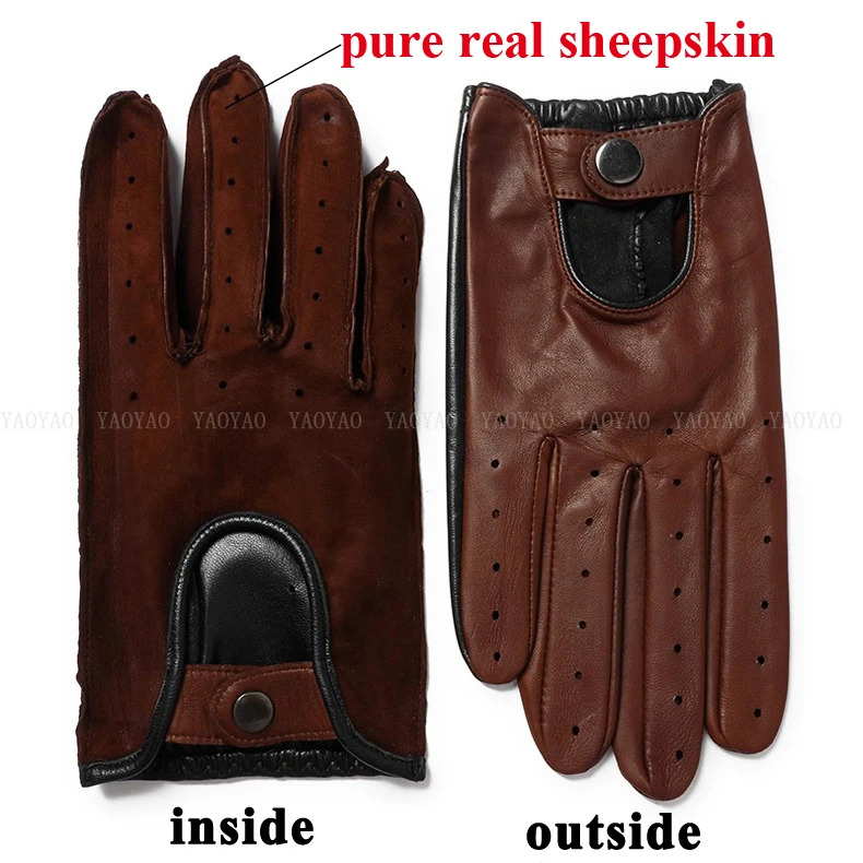 YYST29 Branded New Spring Men Genuine Leather Gloves Male Double Color Patchwork Punk Thin Luvas Fashion Driving Mittens