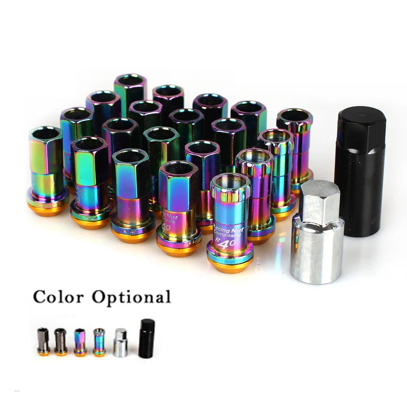 New R40 Style 44mm Wheel Nuts Steel M12x1.5/1.25 Racing Lug Nuts 20pcs lock racing lug nuts + 2 set security key