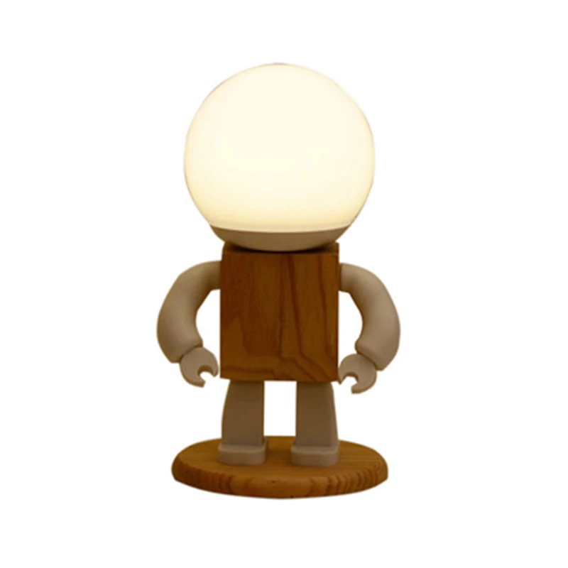 LED Cute Robot Table Light USB Modern  Wood Table Lamp Kids Baby Children Bedroom Bedside Mini Night Lights decor