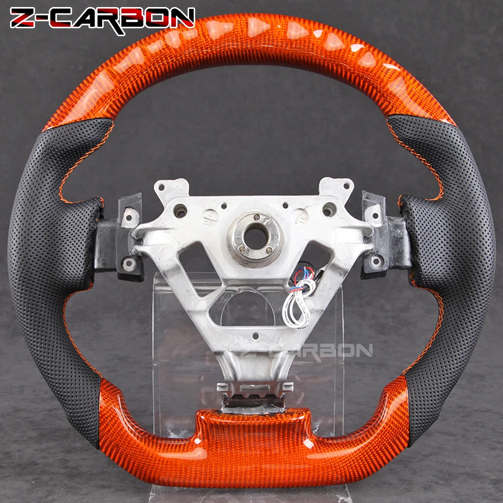 Led Steering Wheel Orange Carbon Fiber For Nissan 350Z 2003-2006 Models Perforated Leather Sport Wheel