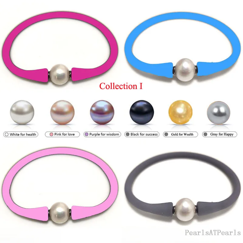 7 inches 10-11mm One AA Natural Round Pearl Lilac Elastic Rubber Silicone Bracelet For Women