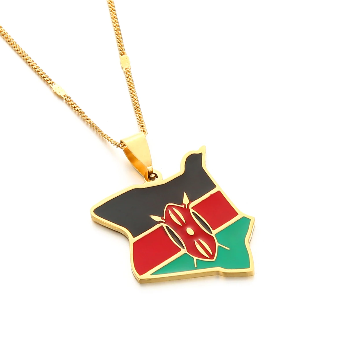 Trendy Enamel Kenya Maps Pendant Necklace For Women Men Girls Gold Color Ethnic Kenyan Flag Silver Neck Chain Jewelry