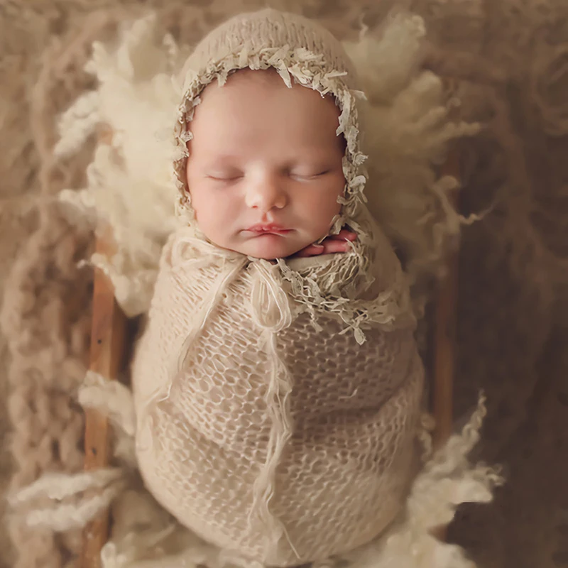 Mohair Newborn Baby Soft Photography Wraps Lacy Elastic Swaddling Blanket Infant Photo Props Clothes Tassels Wrap