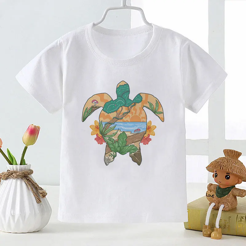 Clothes New Fashion Kids T Shirt For Boys Turtle Girls T Shirts Cartoon Printed Children Clothes Round Neck White Baby T Shirt