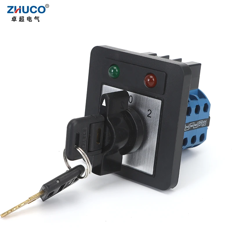 

ZHUCO SZW26/LW26-20 D303.3YN 20A 3 Poles 3 Positions Selector Transfer Rotary Cam Changeover Switch With Key With Light