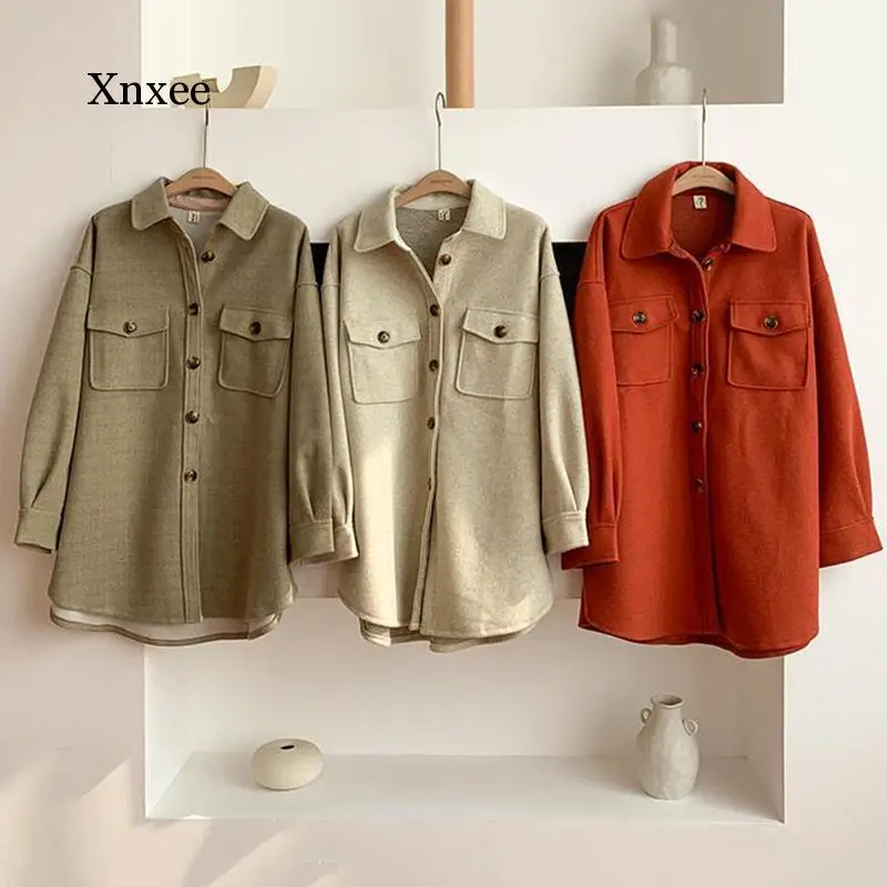 Loose Wool Blends Long Winter Coat Turn-Down Collar 2020 Korean Fashion Woolen Coats Women Casual Streetwear Elegant