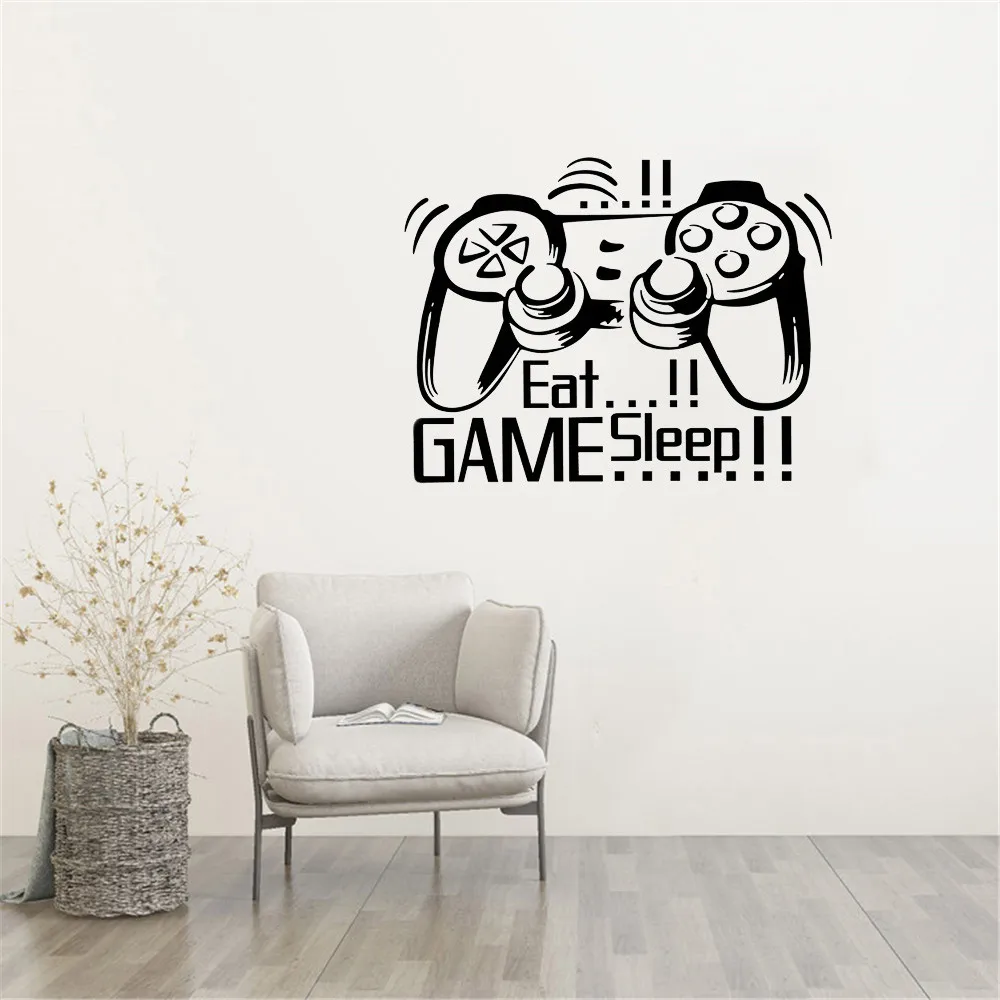 Eat Sleep Game Gamepad wall sticker Boys Play Room Bedroom living room home decoration mural wall stickers decals wallpaper