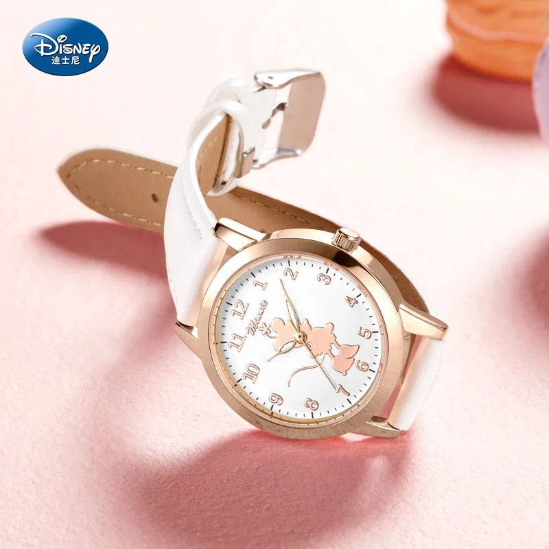 Disney-Reloj de pulsera de cuarzo con diseño de Minnie Mouse para niños y niñas, hermoso accesorio de hora ideal para estudiantes, ideal para regalo