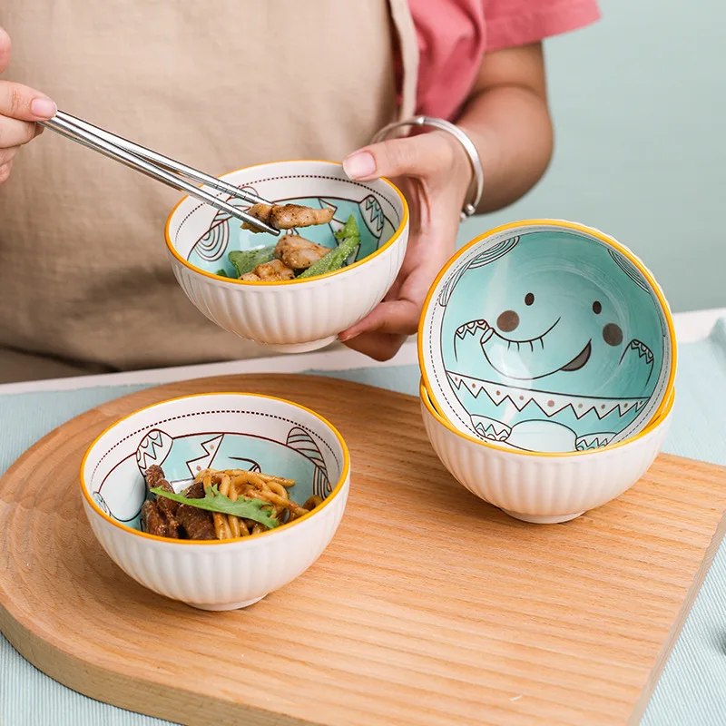 4.5Inch Ceramic Bowl Cartoon Animal Ramen Bowl Personality Creativity Soup Bowl 8Inch Lovely Salad Plate Fruit Plate