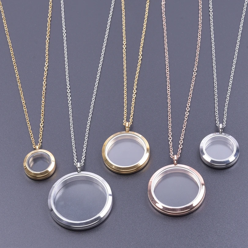 10Pcs/Lot Stainless Steel Round Reliquary Photo Floating Medallion Pendant Women Necklaces Living Locket Chain Collares Jewelry